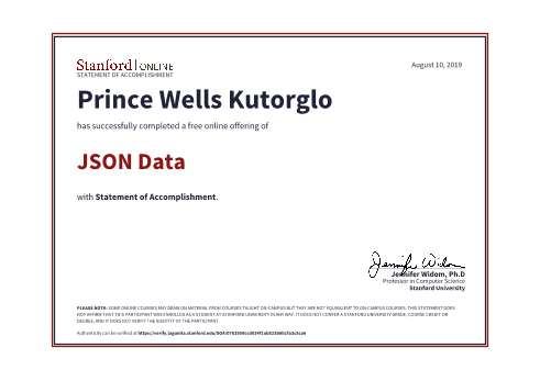 Certificate from Stanford Online University
